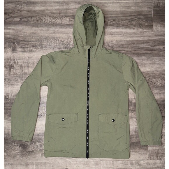 Old Navy Youth XL Military Green Hooded Zip Up 14-16 Windbreaker Jacket Pockets - Picture 1 of 5